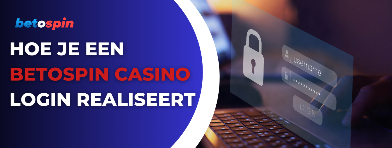 Betospin Casino login procedure met laptop en digitaal inlogscherm met vergrendelingspictogram.